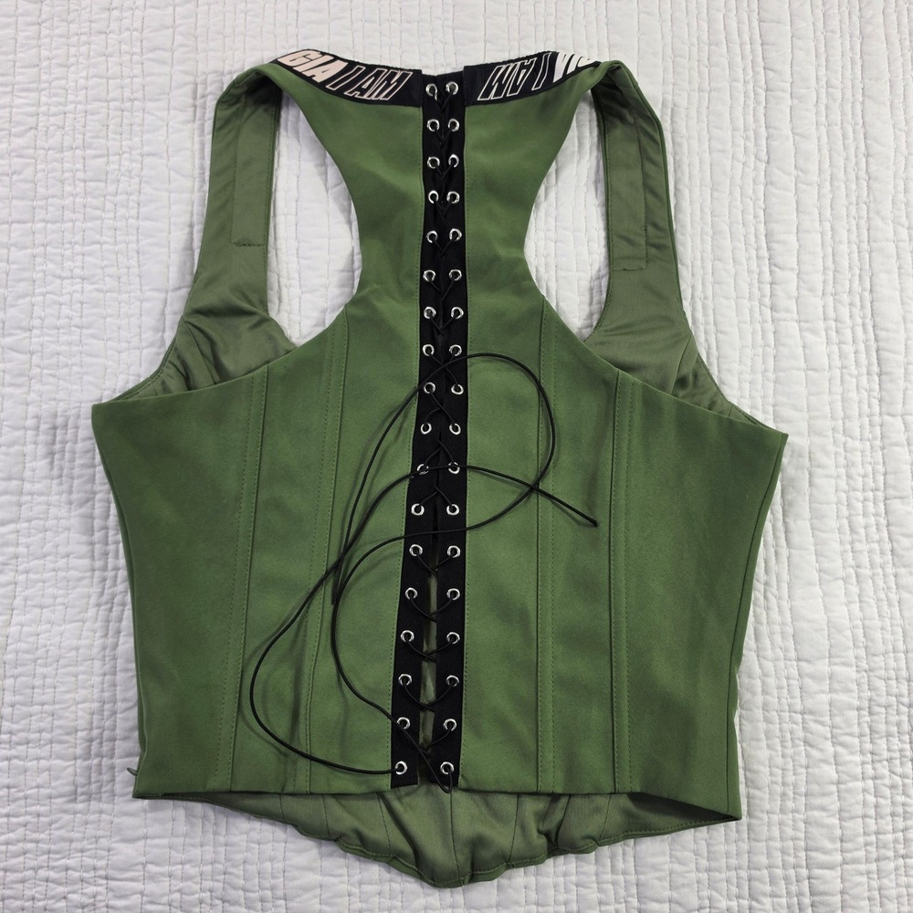 I.AM.GIA Corset Tank Top Women XL Green NWOT Lace Up Racerback Bodice - Picture 2 of 10